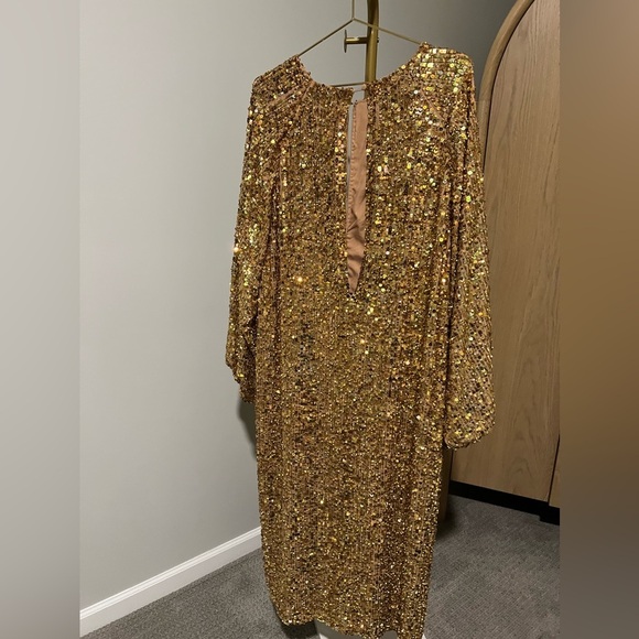 ASOS EDITION Sequin Midi Dress with Blouson Sleeve - Picture 7 of 11